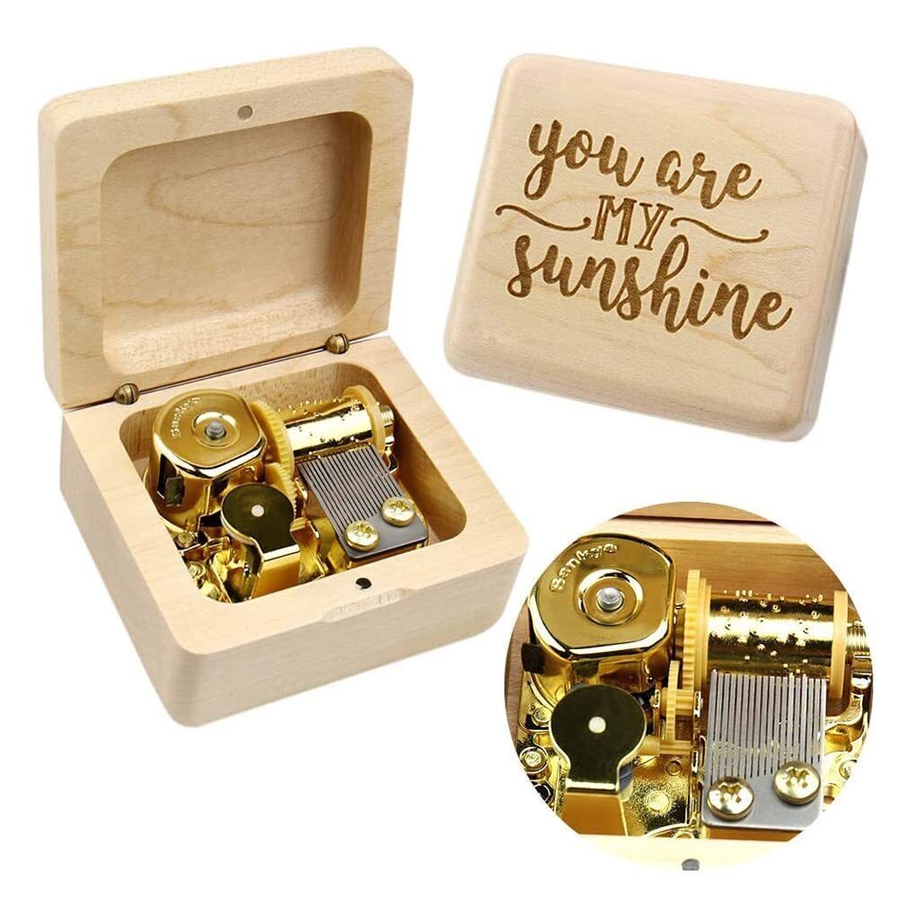 1990 You are My Sunshine Music Box Solid Wood Laser Carving Vintage Gift
